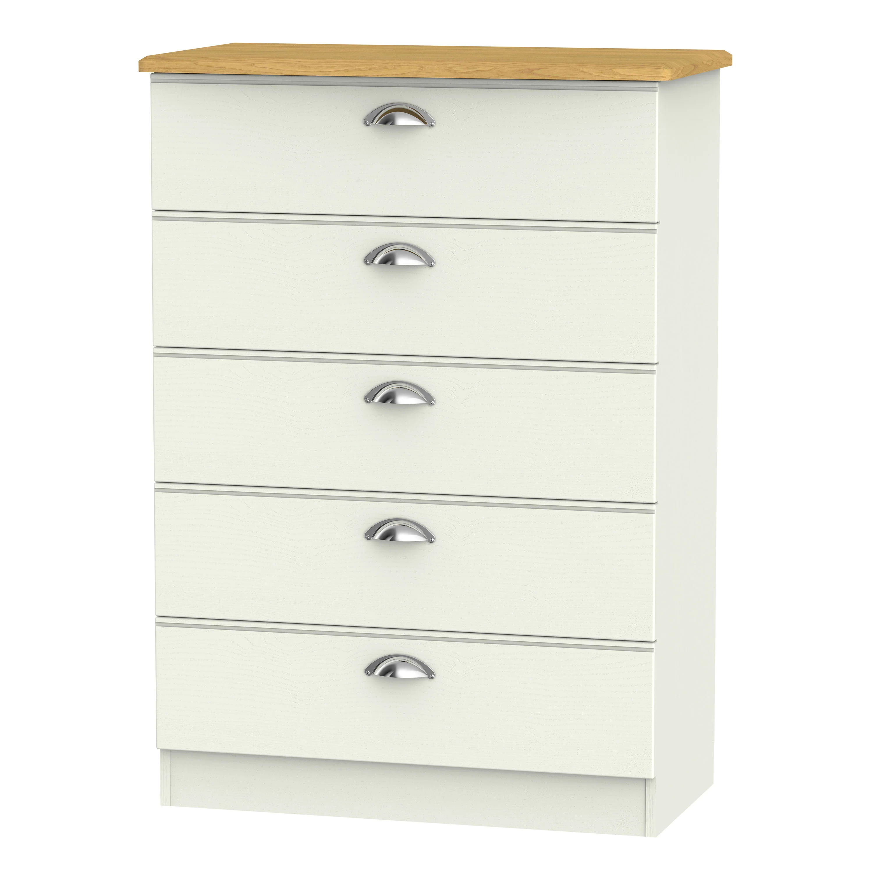 Westminster Ready Assembled 5 Drawer Chest in Cream Ash & Riviera Oak - Image 7