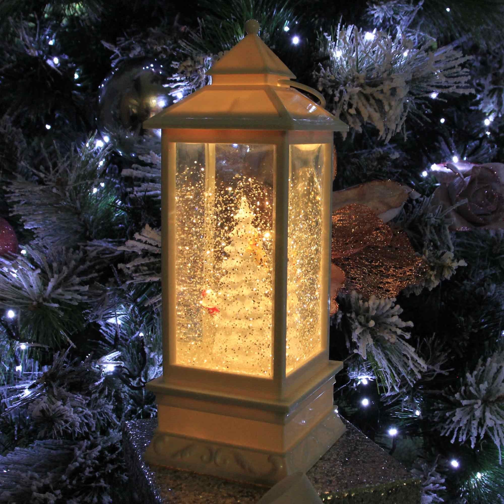 Christmas Sparkle Water Snowstorm Lantern with Christmas Tree and Santas Sleigh 28.5cm in White - Image 3