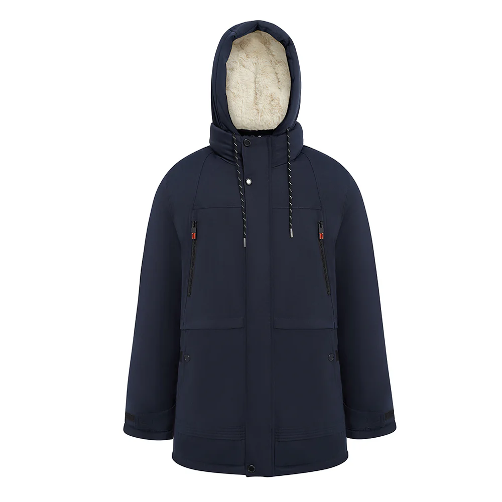 Winter Mid-Length Padded Coat Jacket With Removable Hood - Navy - Image 2