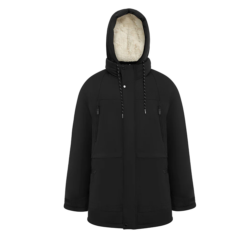 Winter Mid-Length Padded Coat Jacket With Removable Hood - Black - Image 2