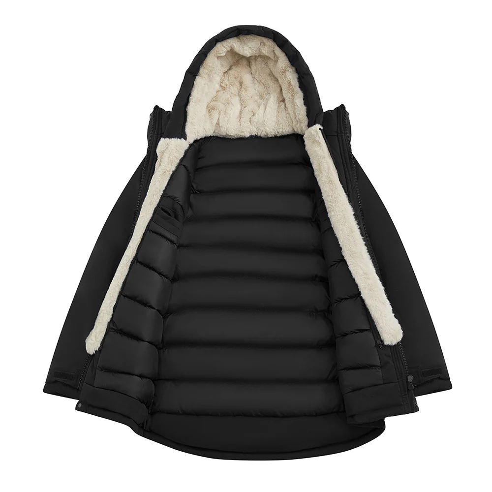 Winter Mid-Length Padded Coat Jacket With Removable Hood - Black - Image 4