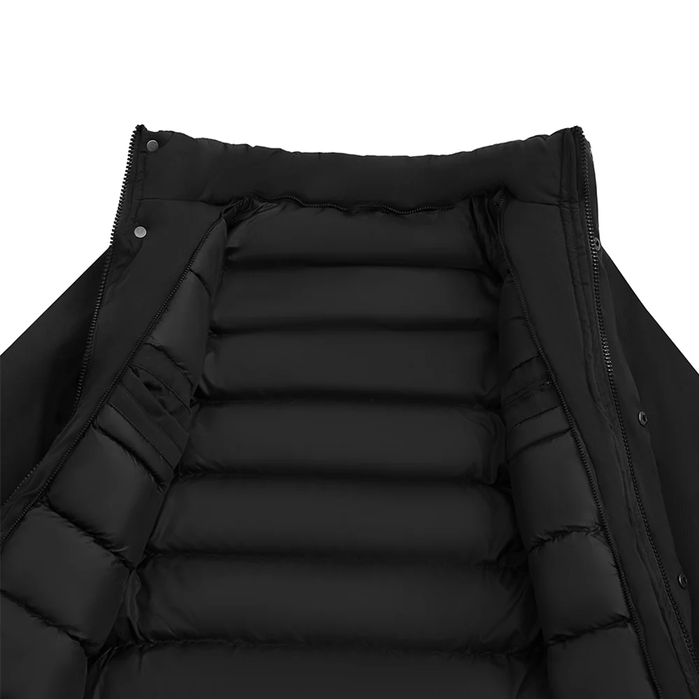 Winter Mid-Length Padded Coat Jacket With Removable Hood - Black - Image 5