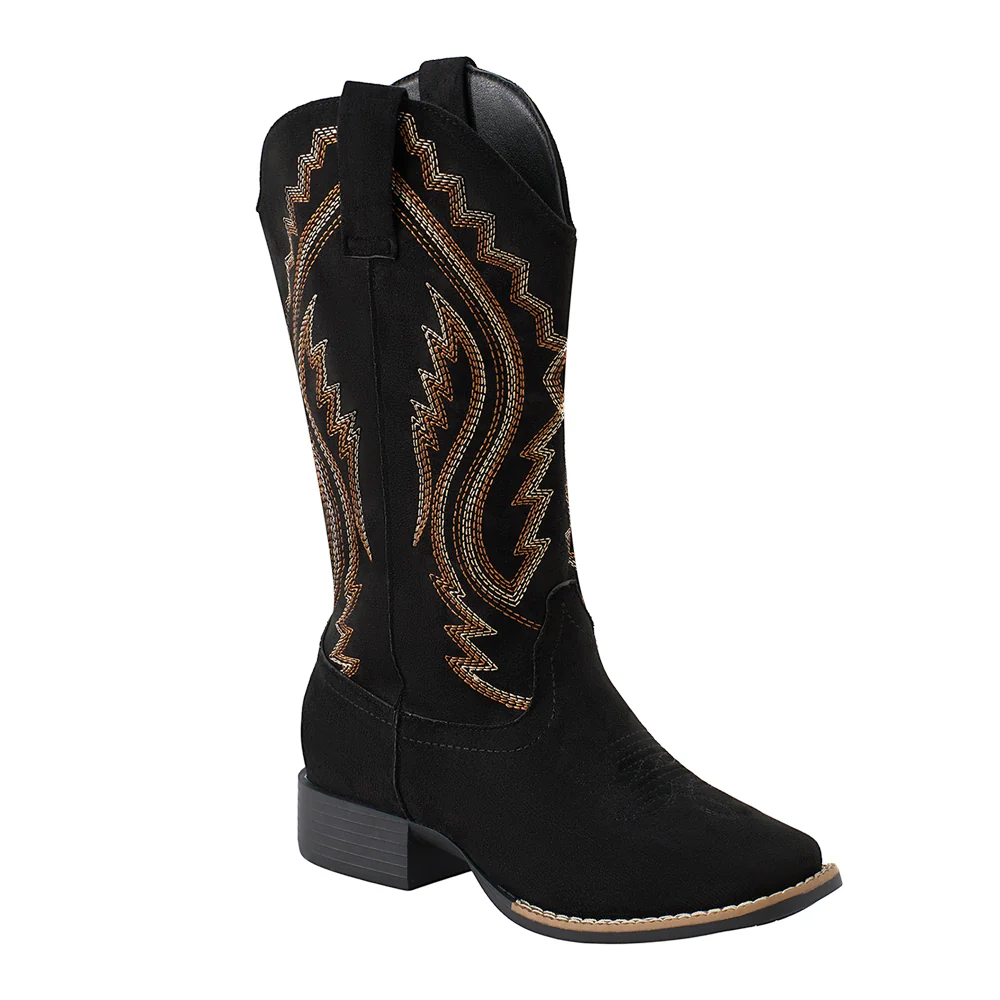 Women's Suede Western Mid-Calf Cowboy Boots - Black - Image 4