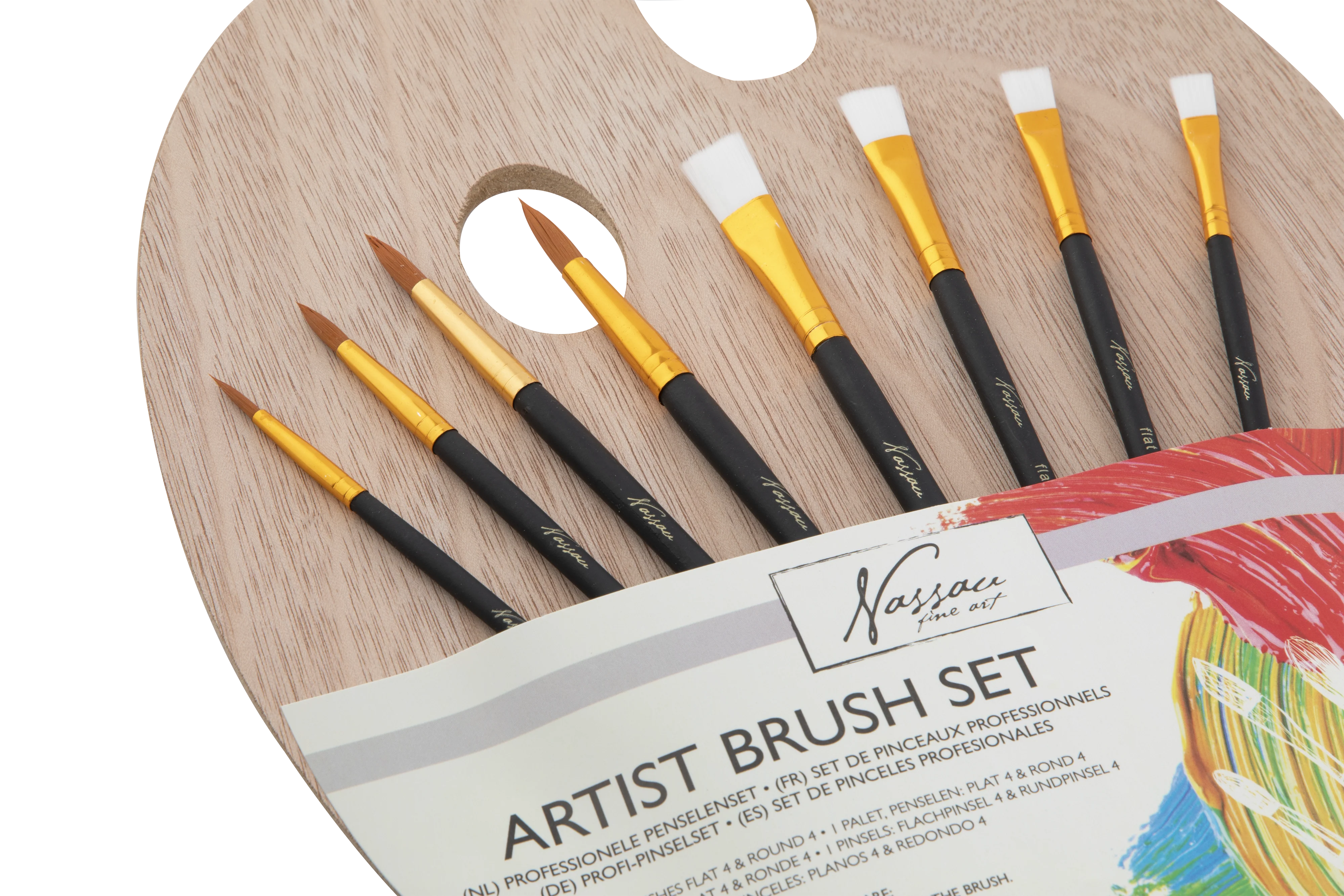 Wooden Palette With 4 Flat And 4 Round Brushes - Image 3