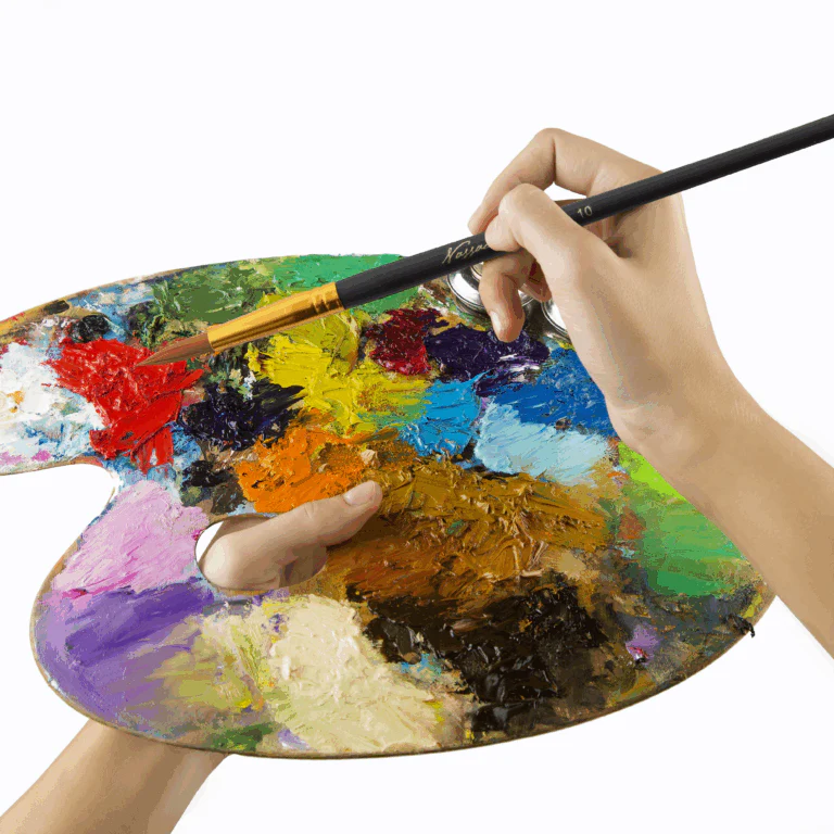 Wooden Palette With 4 Flat And 4 Round Brushes - Image 4