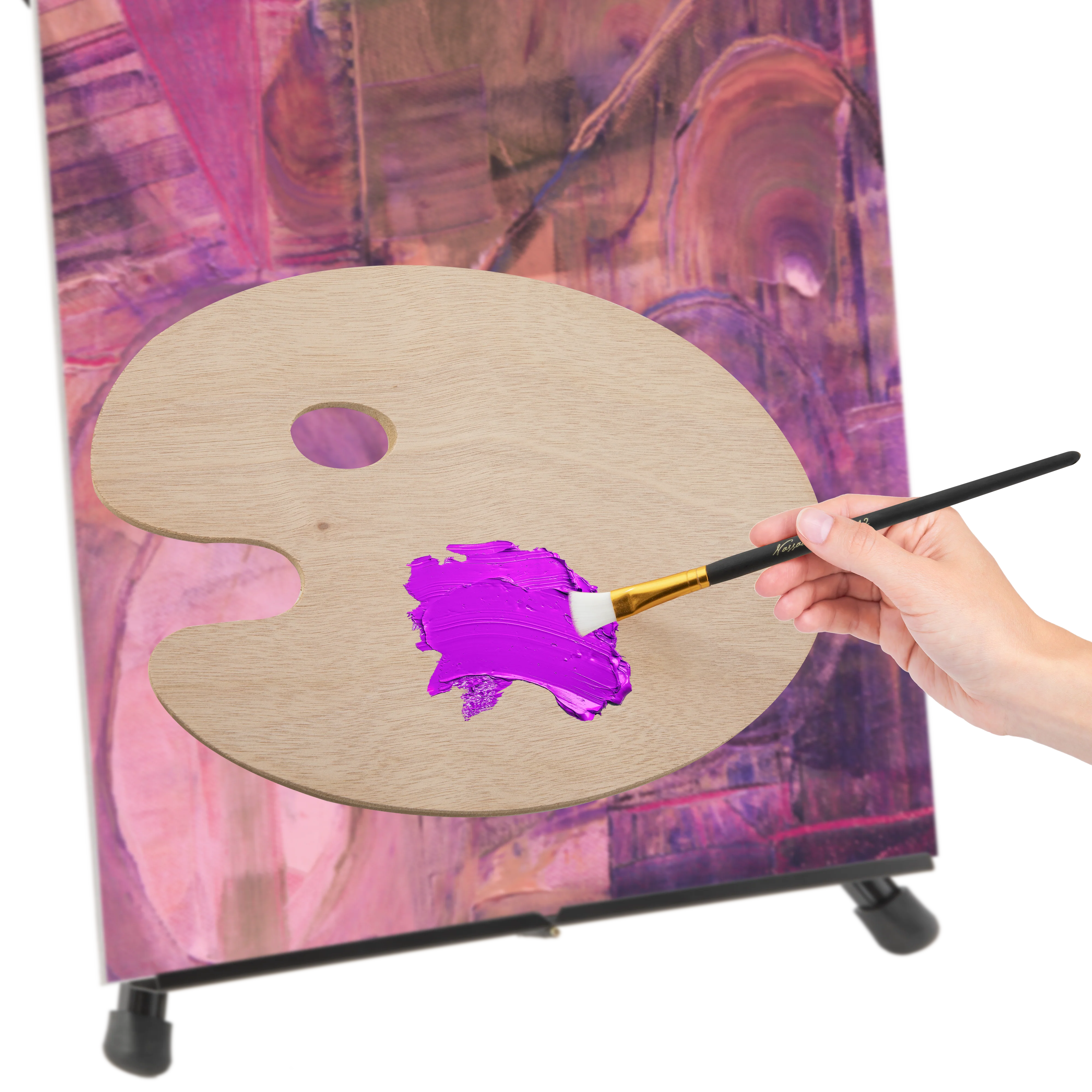 Wooden Palette With 4 Flat And 4 Round Brushes - Image 5