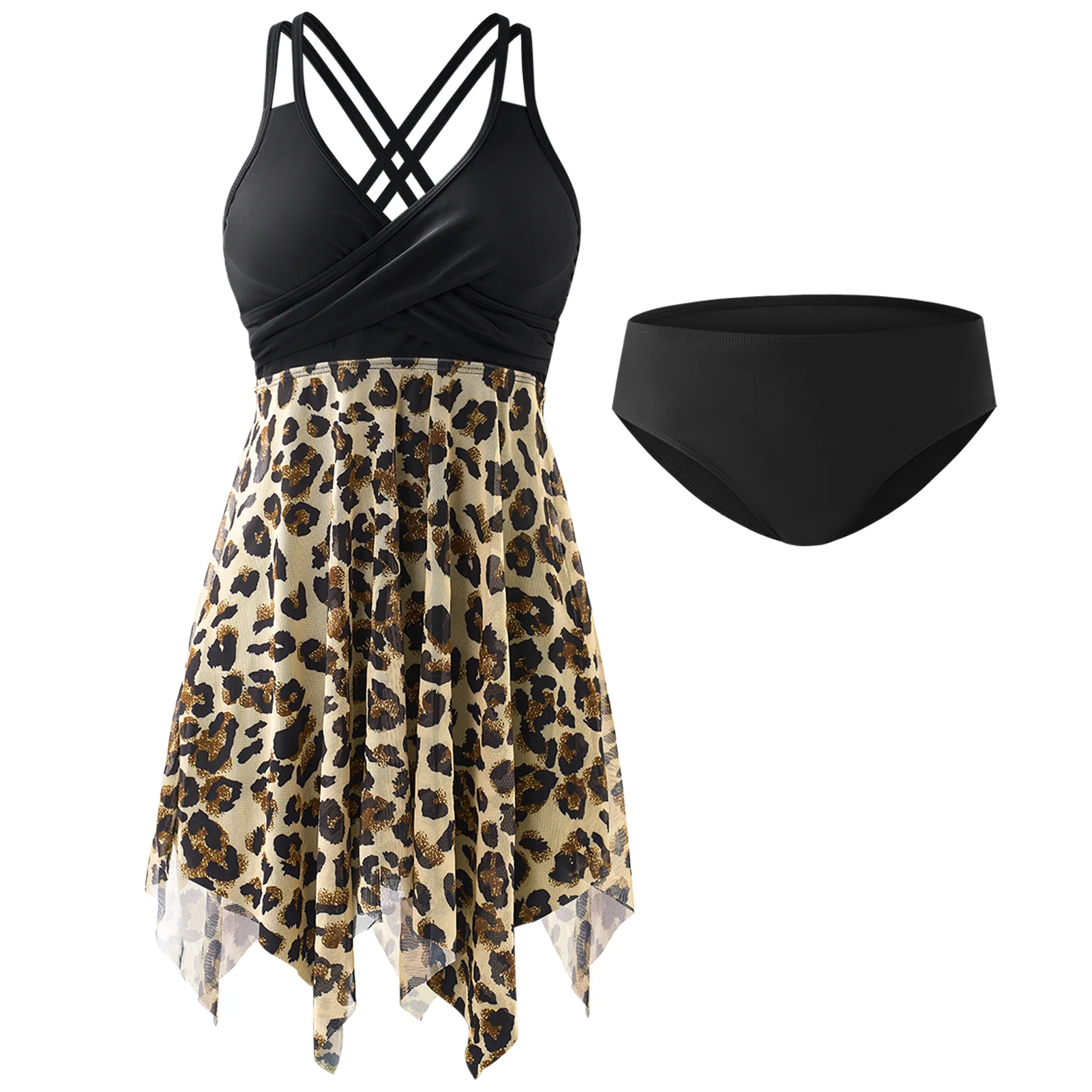 Wrap-Front V-Neck One-piece Leopard Print Swim Dress With Safety Swim Briefs - Image 2