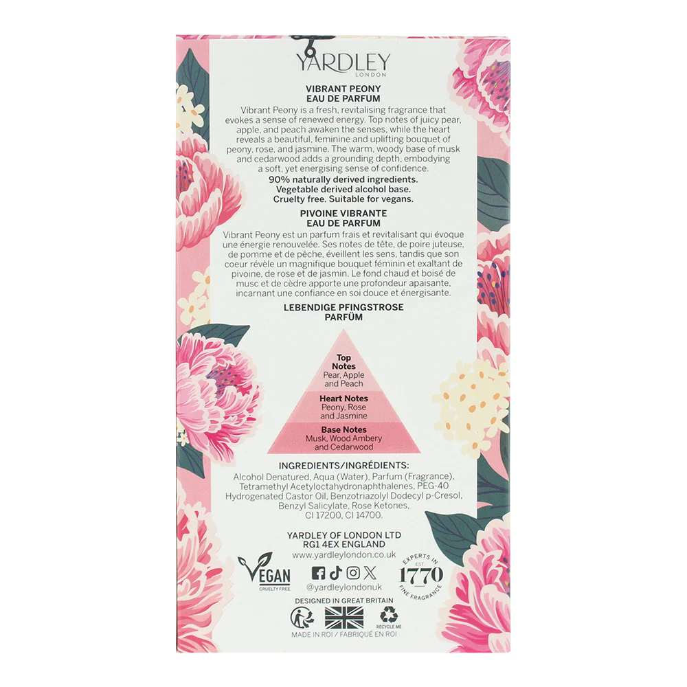 Yardley Vibrant Peony Eau De Parfum 100ml - Image 2