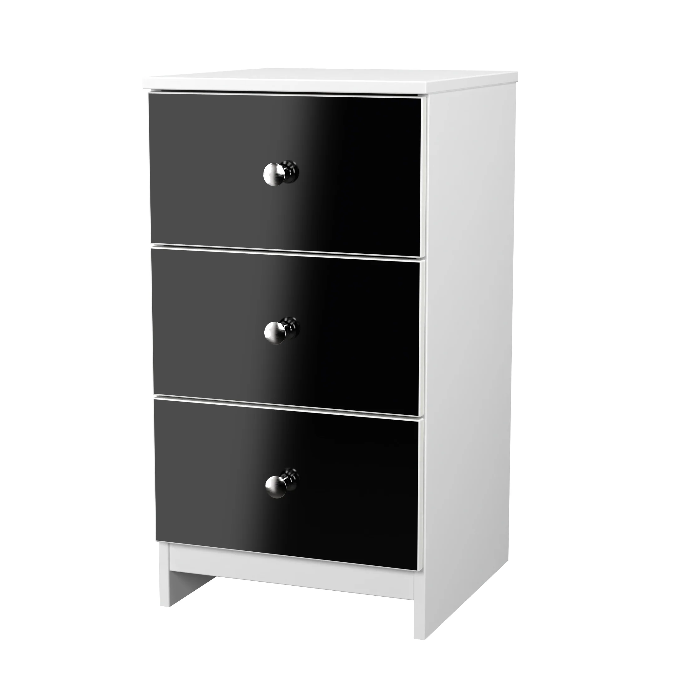 Yarmouth 3 Drawer Bedside Cabinet in Black & White Matt - Ready Assembled - Image 3