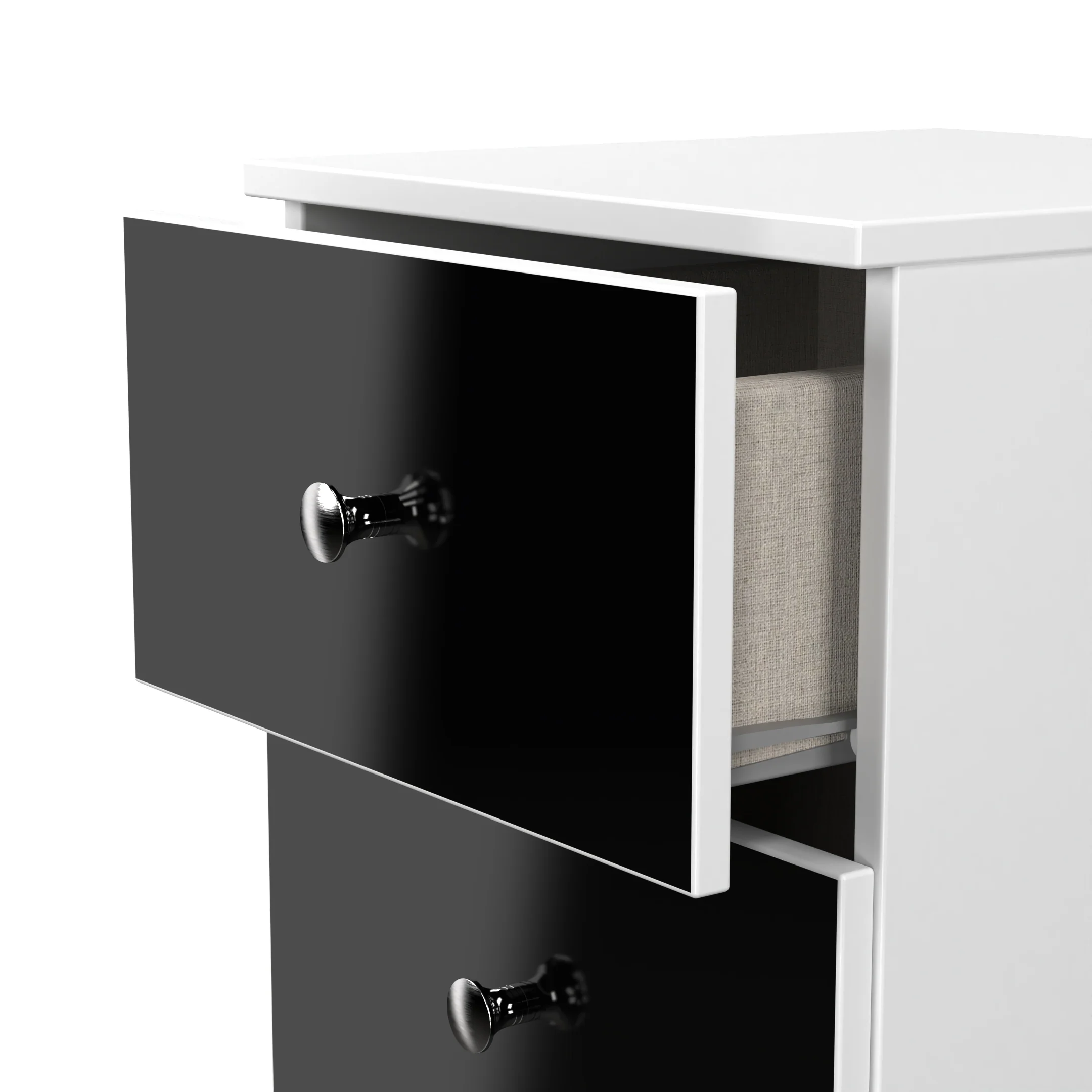 Yarmouth 3 Drawer Bedside Cabinet in Black & White Matt - Ready Assembled - Image 5