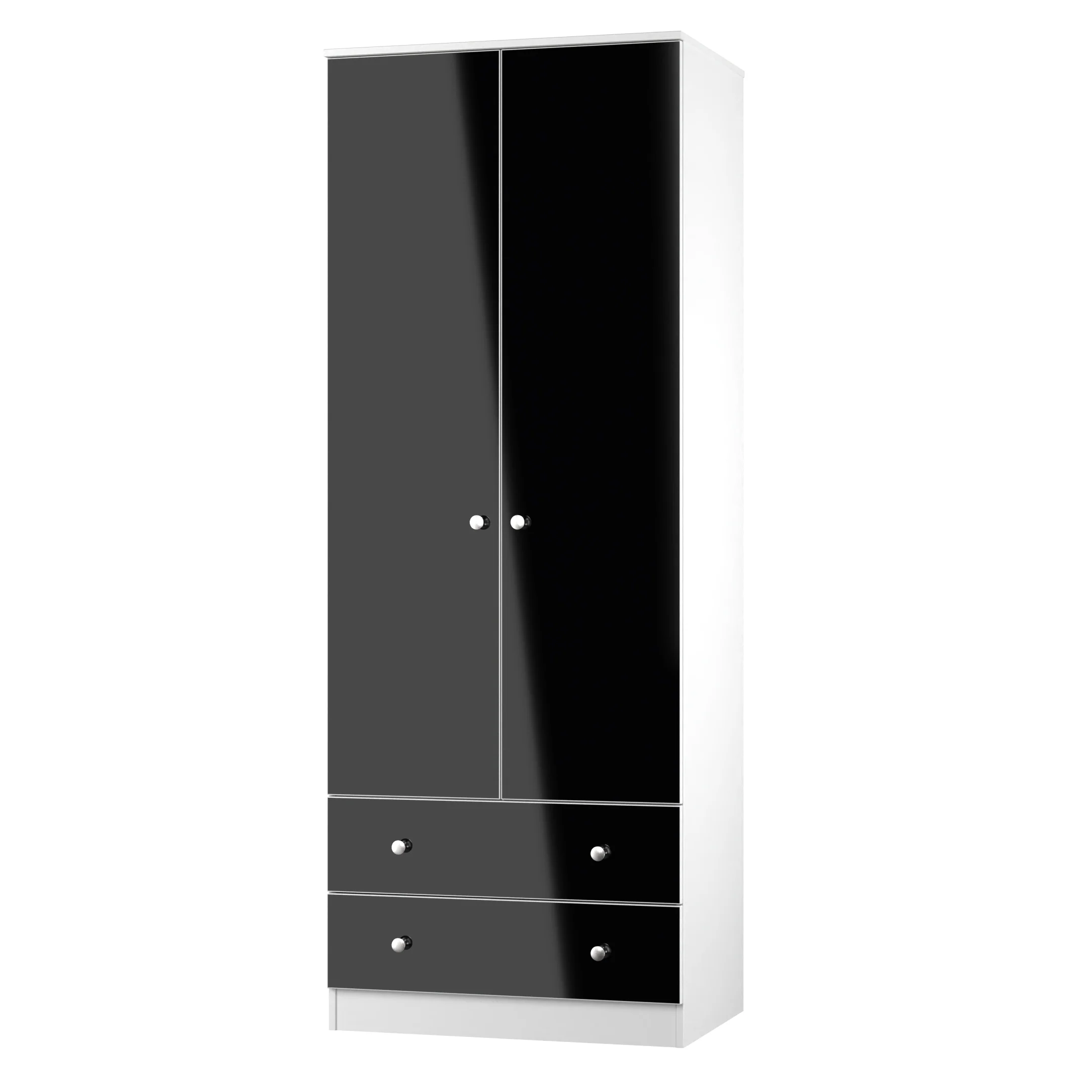 Yarmouth Tall 2 Drawer Wardrobe in Black & White Matt - Ready Assembled - Image 3