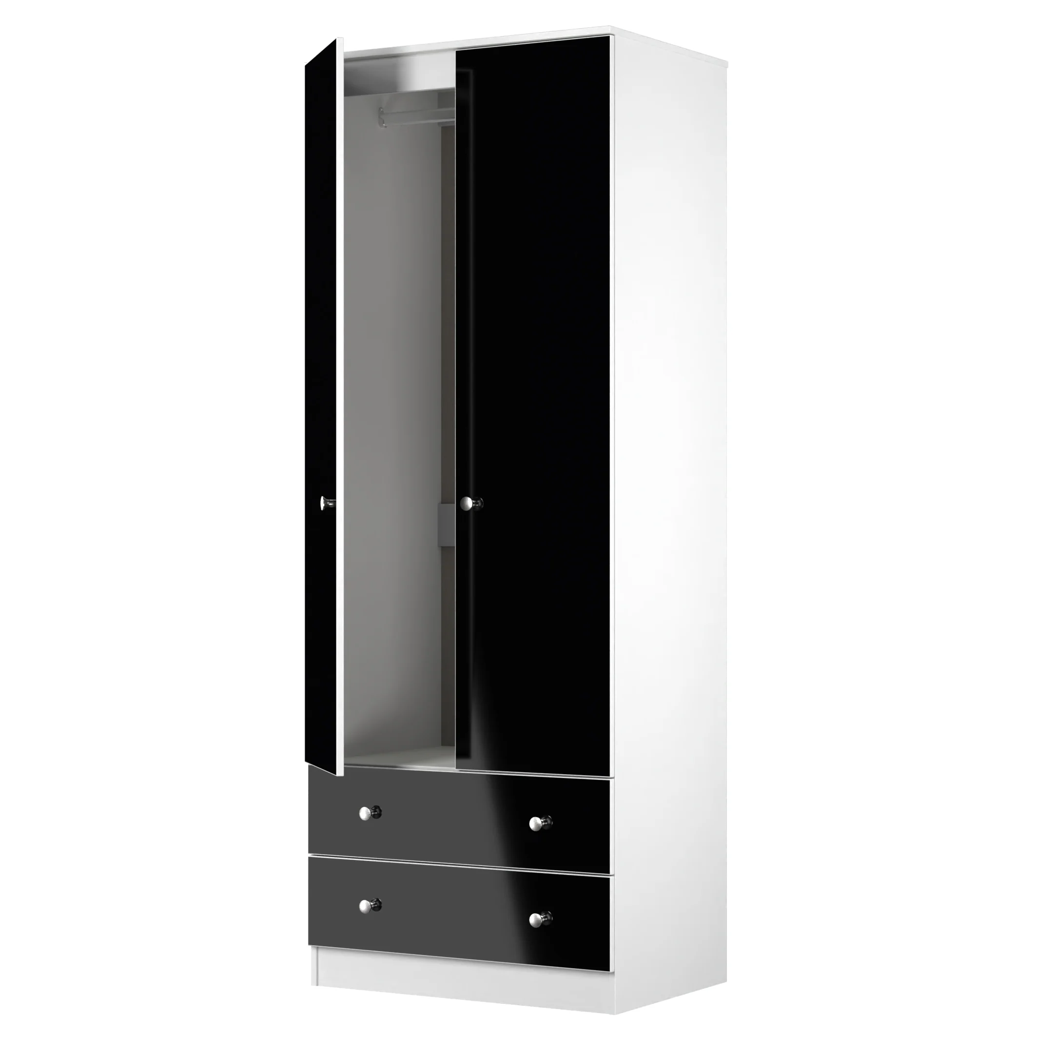 Yarmouth Tall 2 Drawer Wardrobe in Black & White Matt - Ready Assembled - Image 5