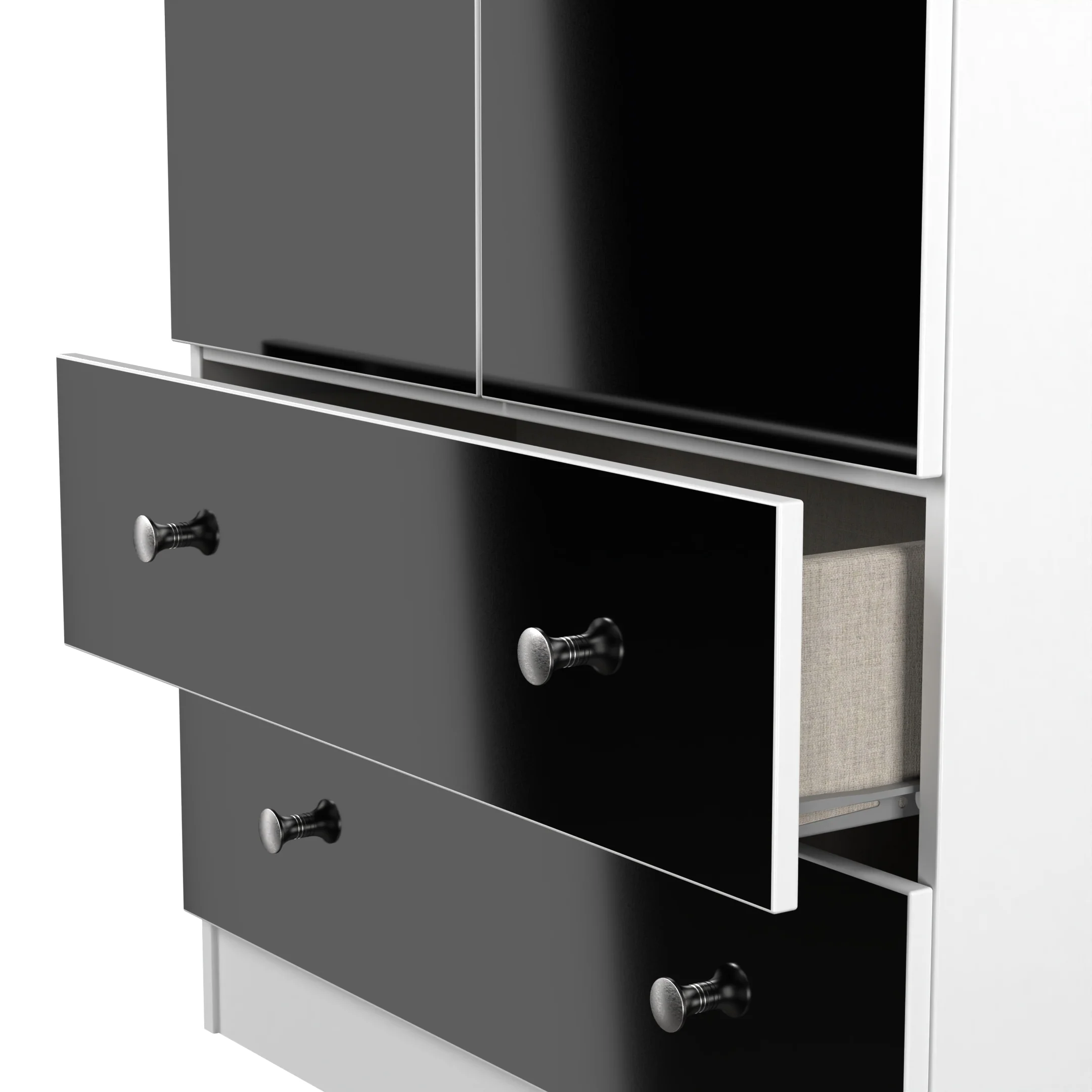 Yarmouth Tall 2 Drawer Wardrobe in Black & White Matt - Ready Assembled - Image 6