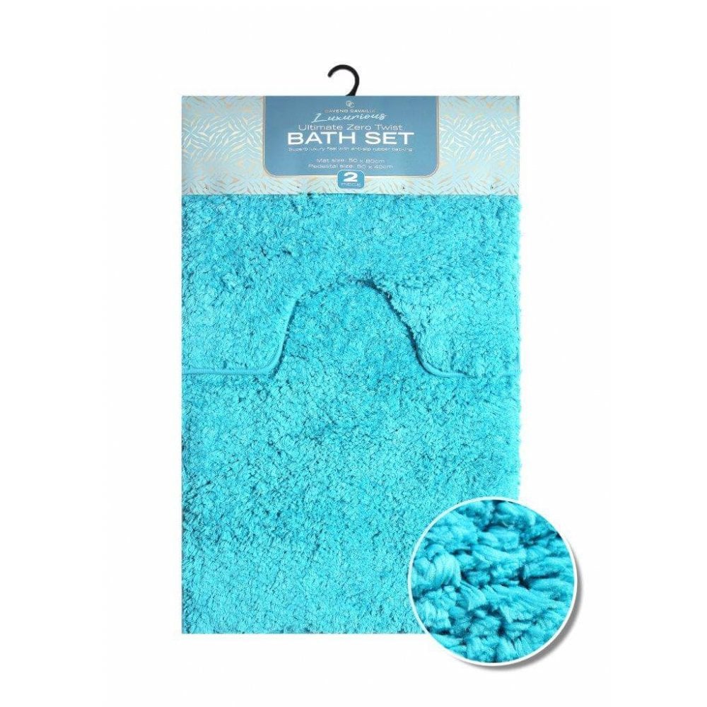 Zero Twist Bath Mat 2 Piece Set - Aqua