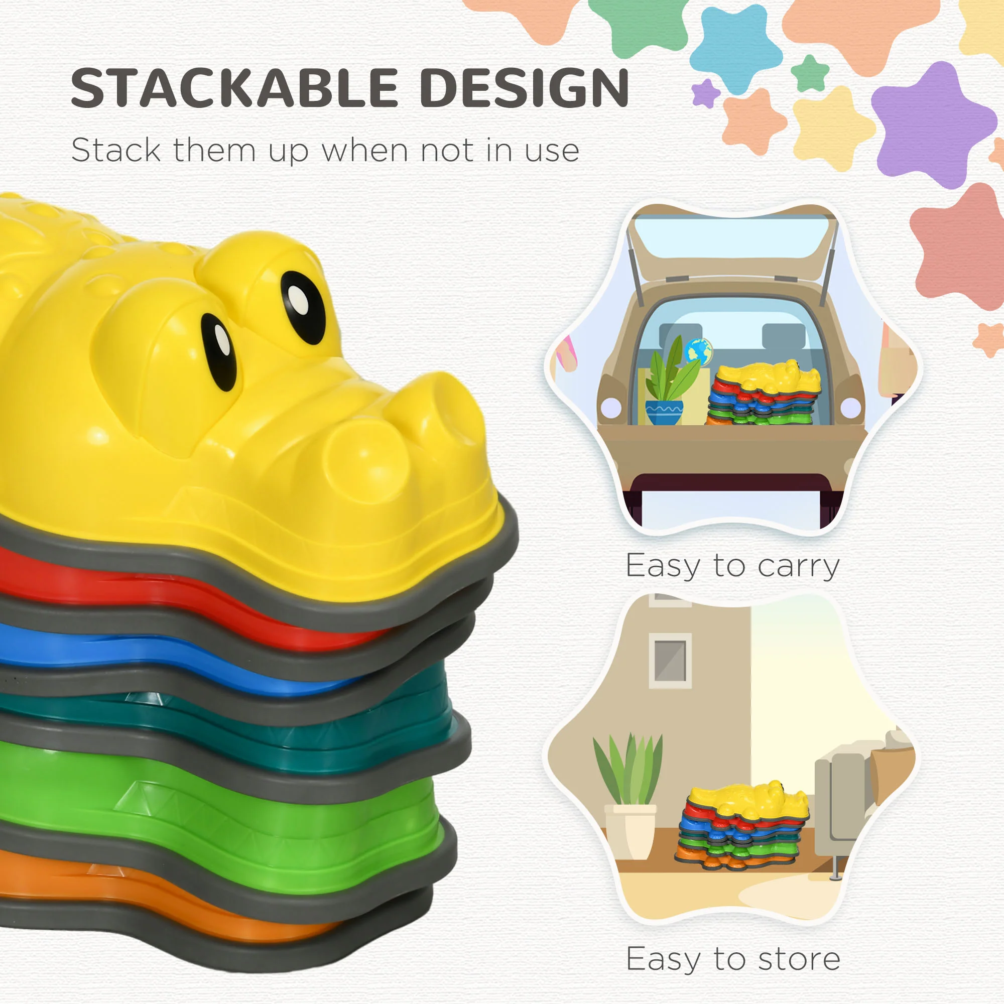 ZONEKIZ 6PCs Kids Kids Stepping Stones w/ Anti-Slip Edge, Indoor and Outdoor - Image 4
