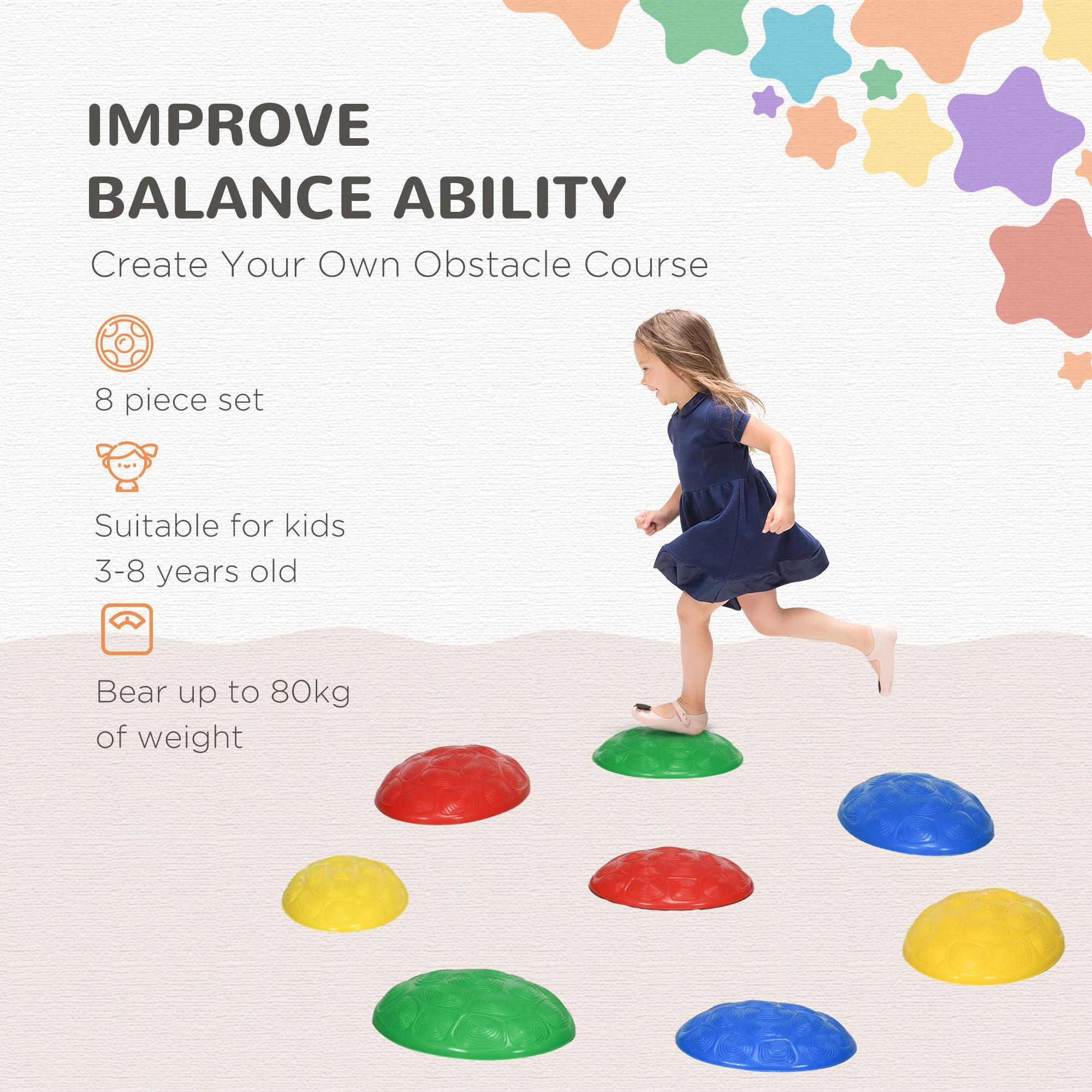 ZONEKIZ 8PCs Balance River Stones w/ Non-Slip Mats for Ages 3-8 Years - Image 3