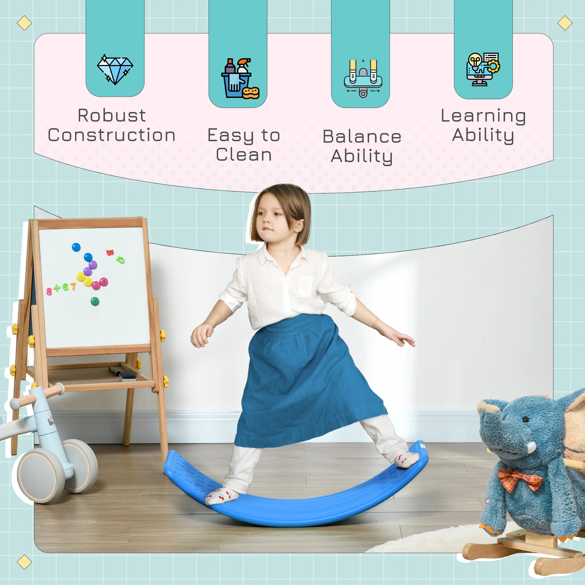 ZONEKIZ Balance Board, Kids Wobble Board For 3-6 Years, Dark Blue - Image 4
