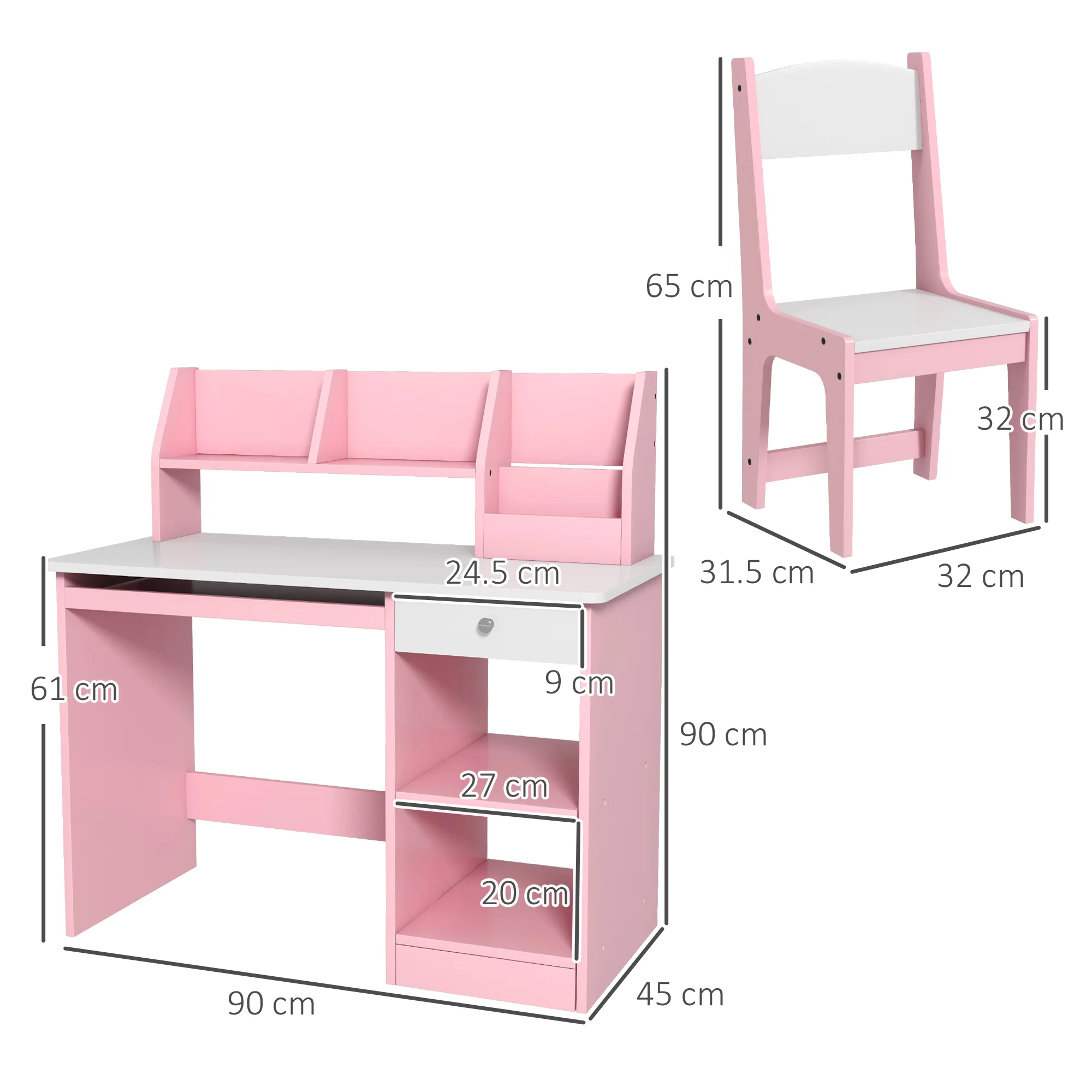 ZONEKIZ Kids Desk And Chair Set With Storage For 5-8 Years, Pink - Image 5