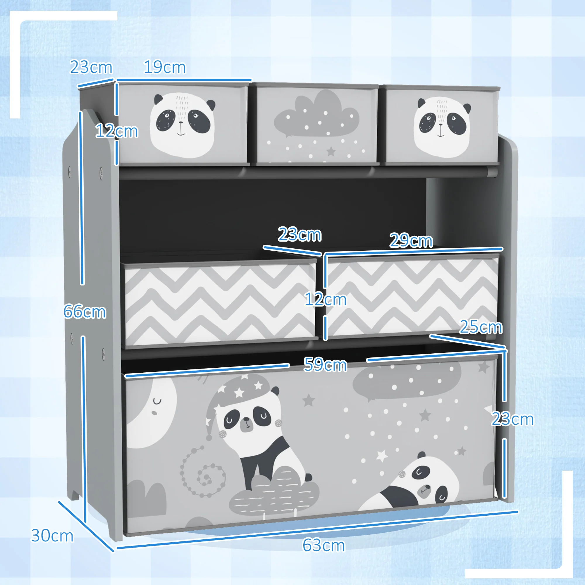 ZONEKIZ Kids Storage Unit with 6 Boxes, Toy Storage Organiser, Grey - Image 5