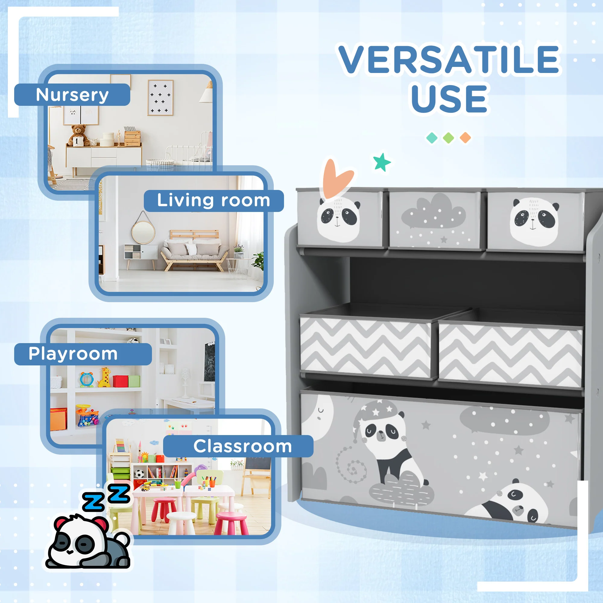 ZONEKIZ Kids Storage Unit with 6 Boxes, Toy Storage Organiser, Grey - Image 6