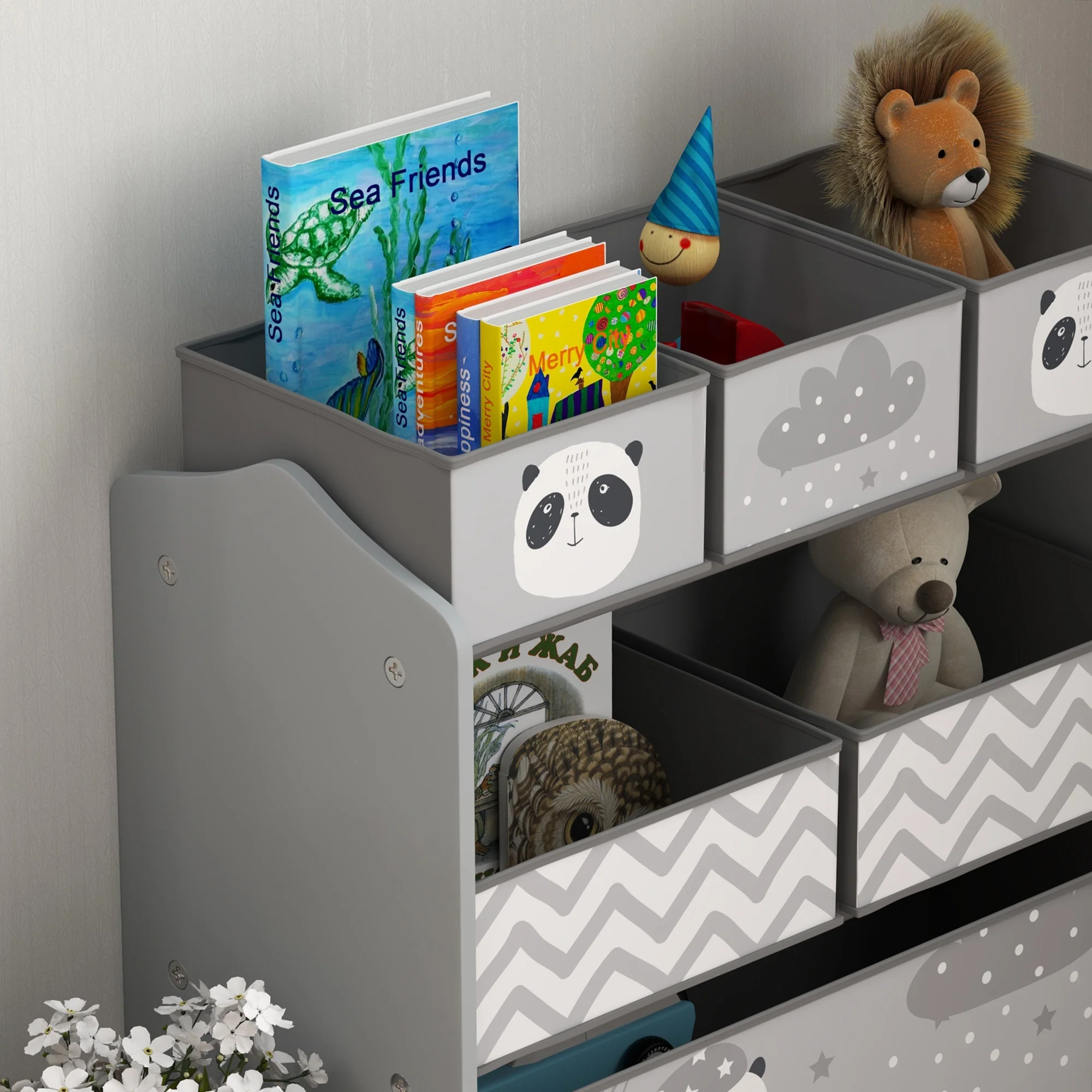 ZONEKIZ Kids Storage Unit with 6 Boxes, Toy Storage Organiser, Grey - Image 8