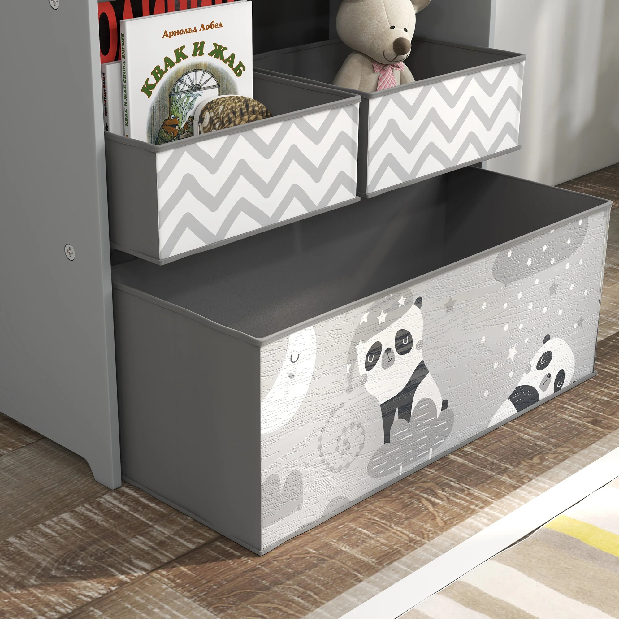 ZONEKIZ Kids Storage Unit with 6 Boxes, Toy Storage Organiser, Grey - Image 9
