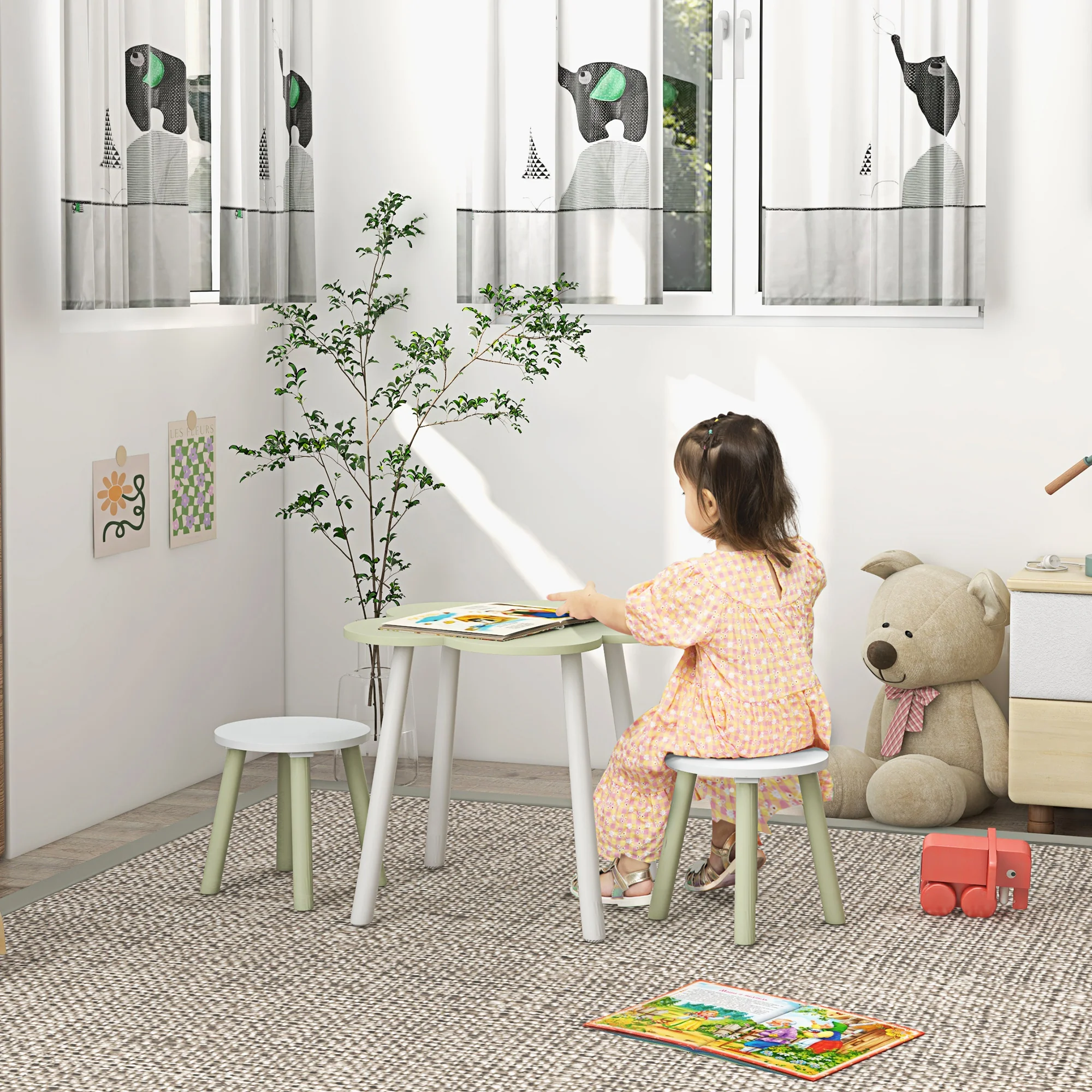 ZONEKIZ Kids Table and Chair Set, Flower Design, for Ages 2-5 Years - Yellow - Image 2