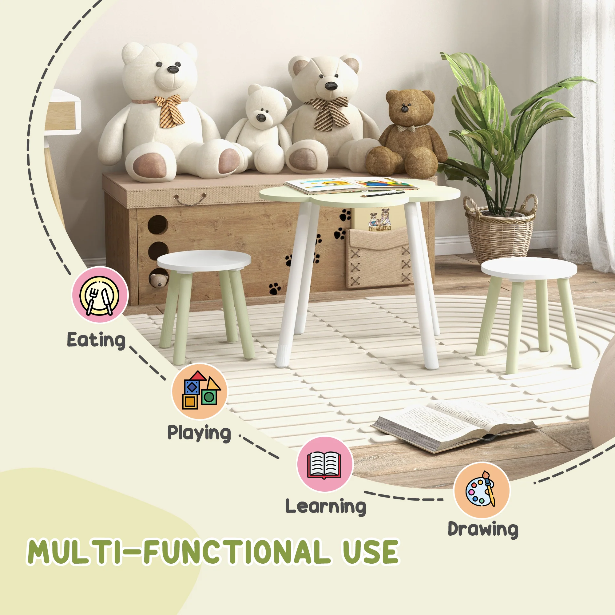 ZONEKIZ Kids Table and Chair Set, Flower Design, for Ages 2-5 Years - Yellow - Image 3