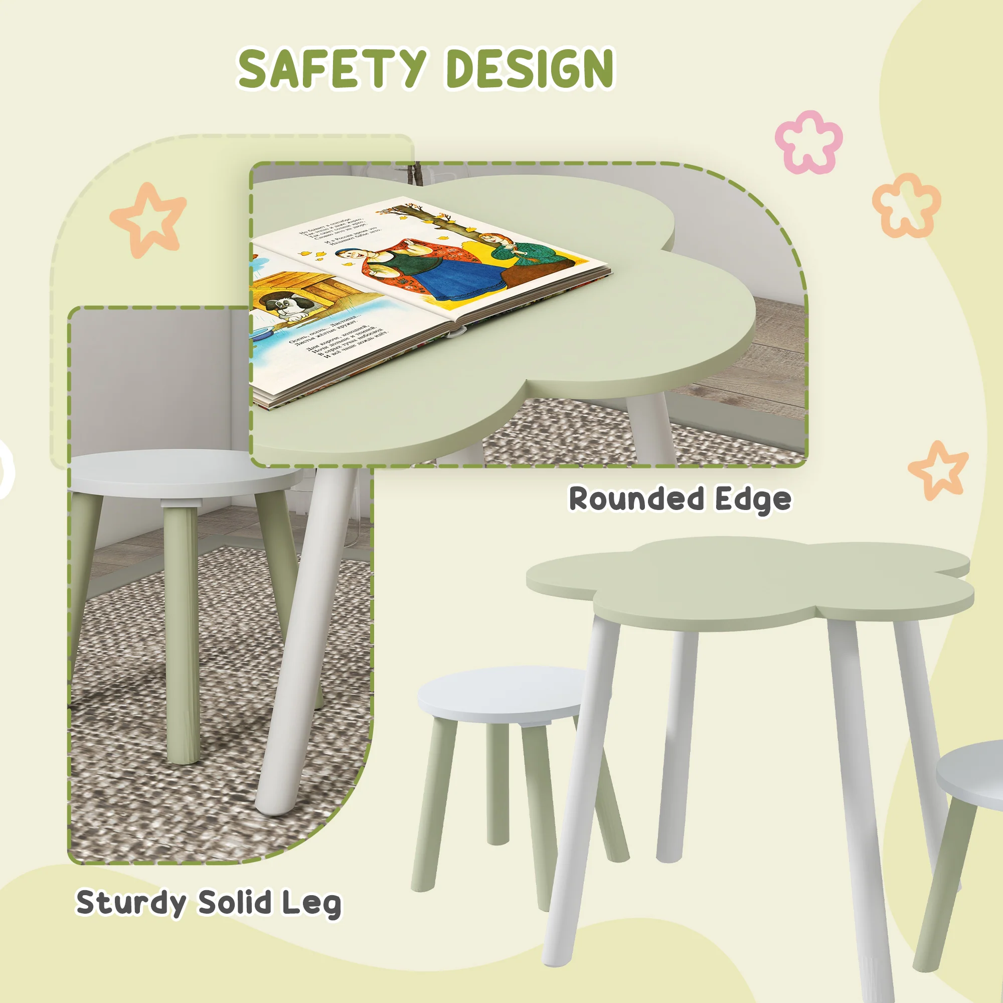 ZONEKIZ Kids Table and Chair Set, Flower Design, for Ages 2-5 Years - Yellow - Image 4