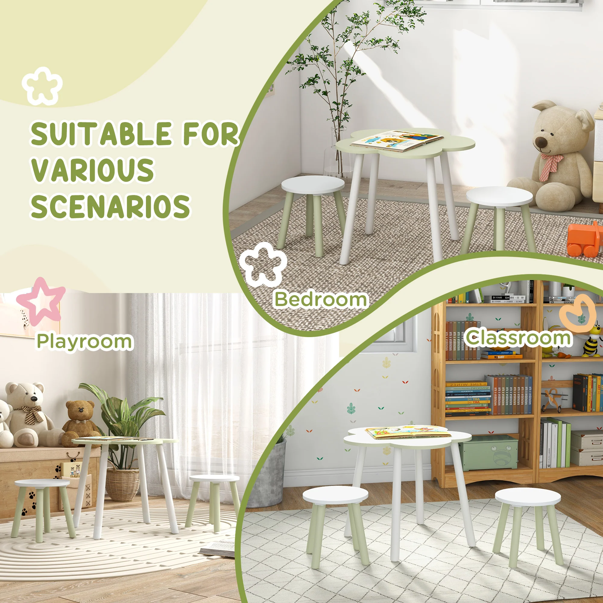 ZONEKIZ Kids Table and Chair Set, Flower Design, for Ages 2-5 Years - Yellow - Image 6