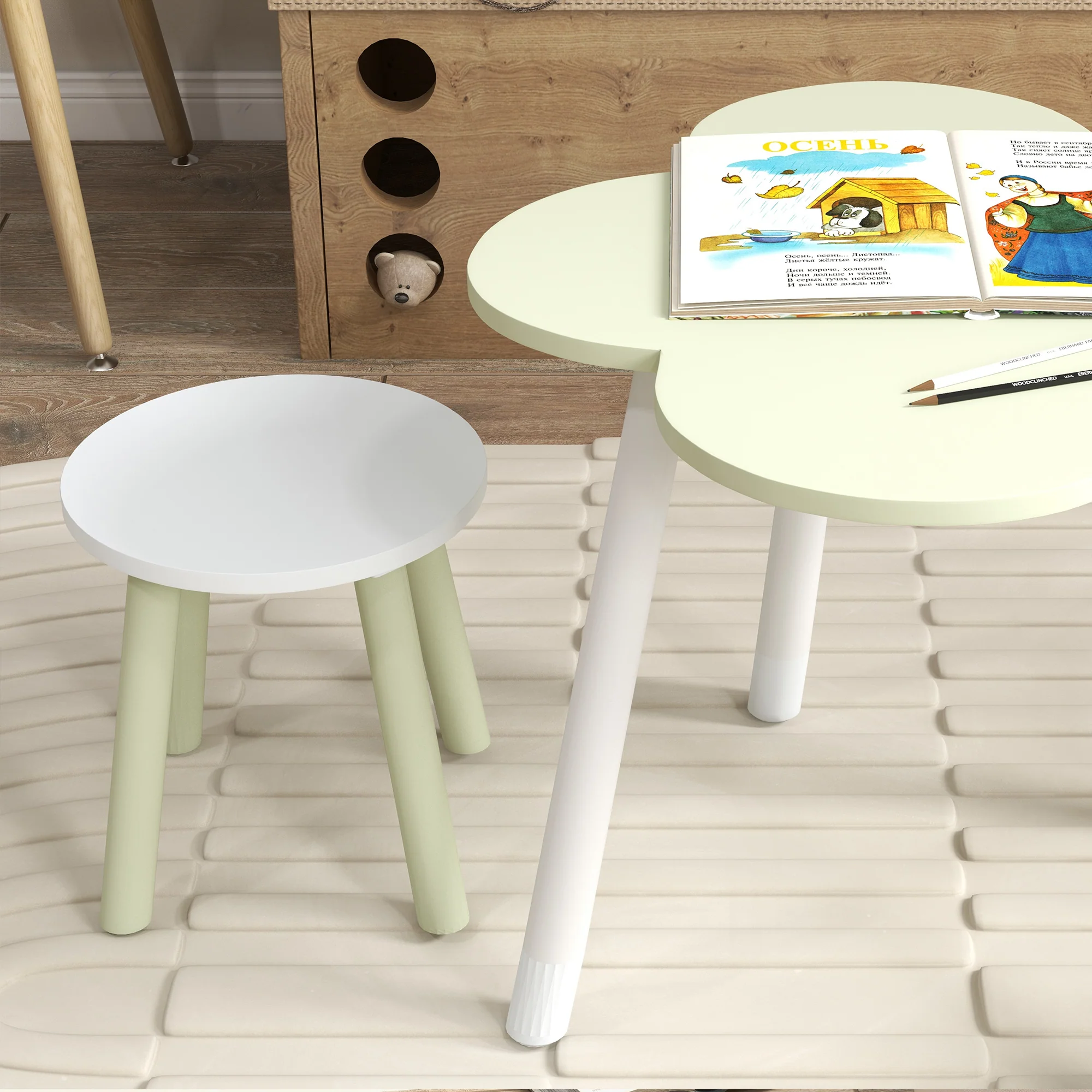 ZONEKIZ Kids Table and Chair Set, Flower Design, for Ages 2-5 Years - Yellow - Image 9