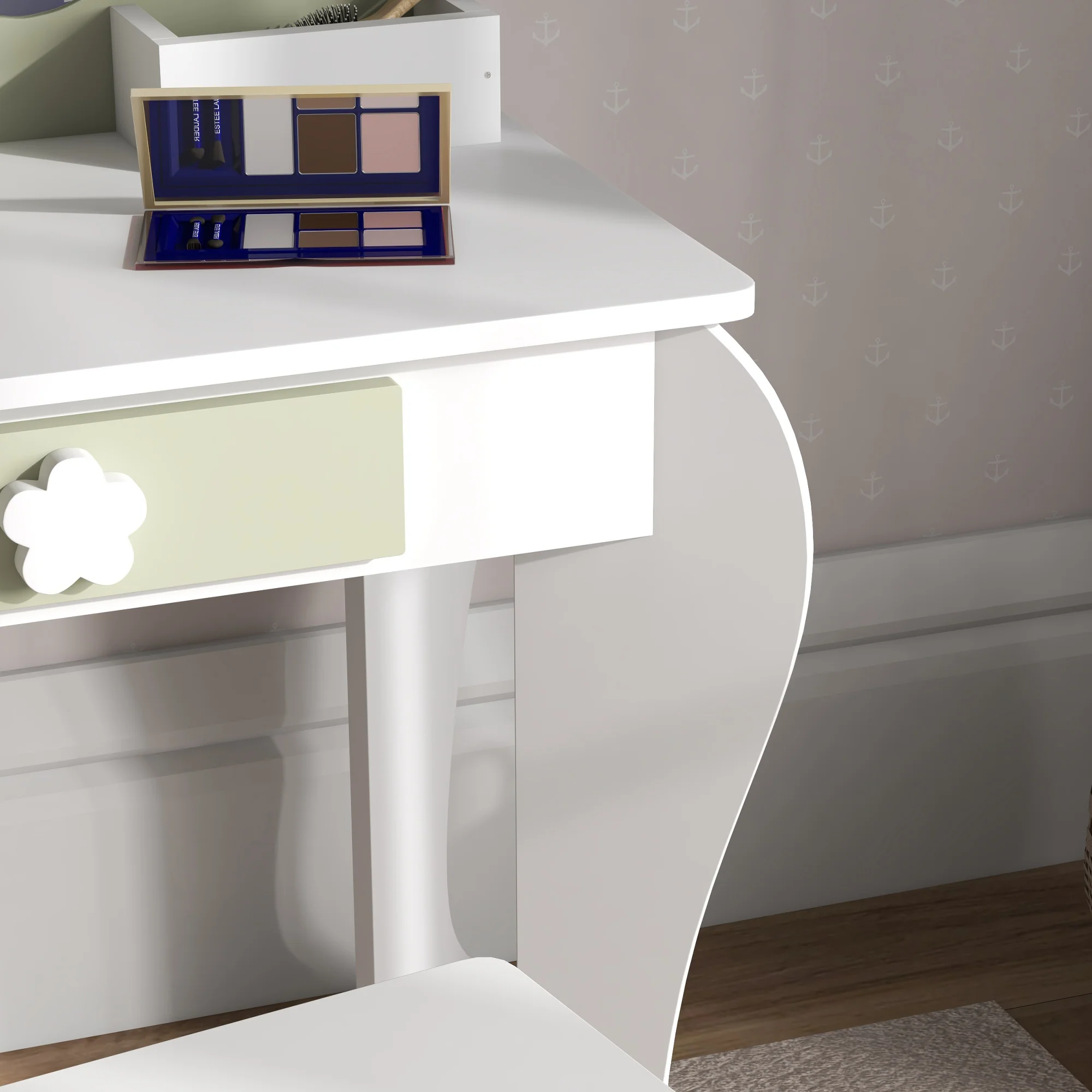 ZONEKIZ Kids Vanity Table Set, Beauty Flower Design, for Ages 3-6 Years - White - Image 8