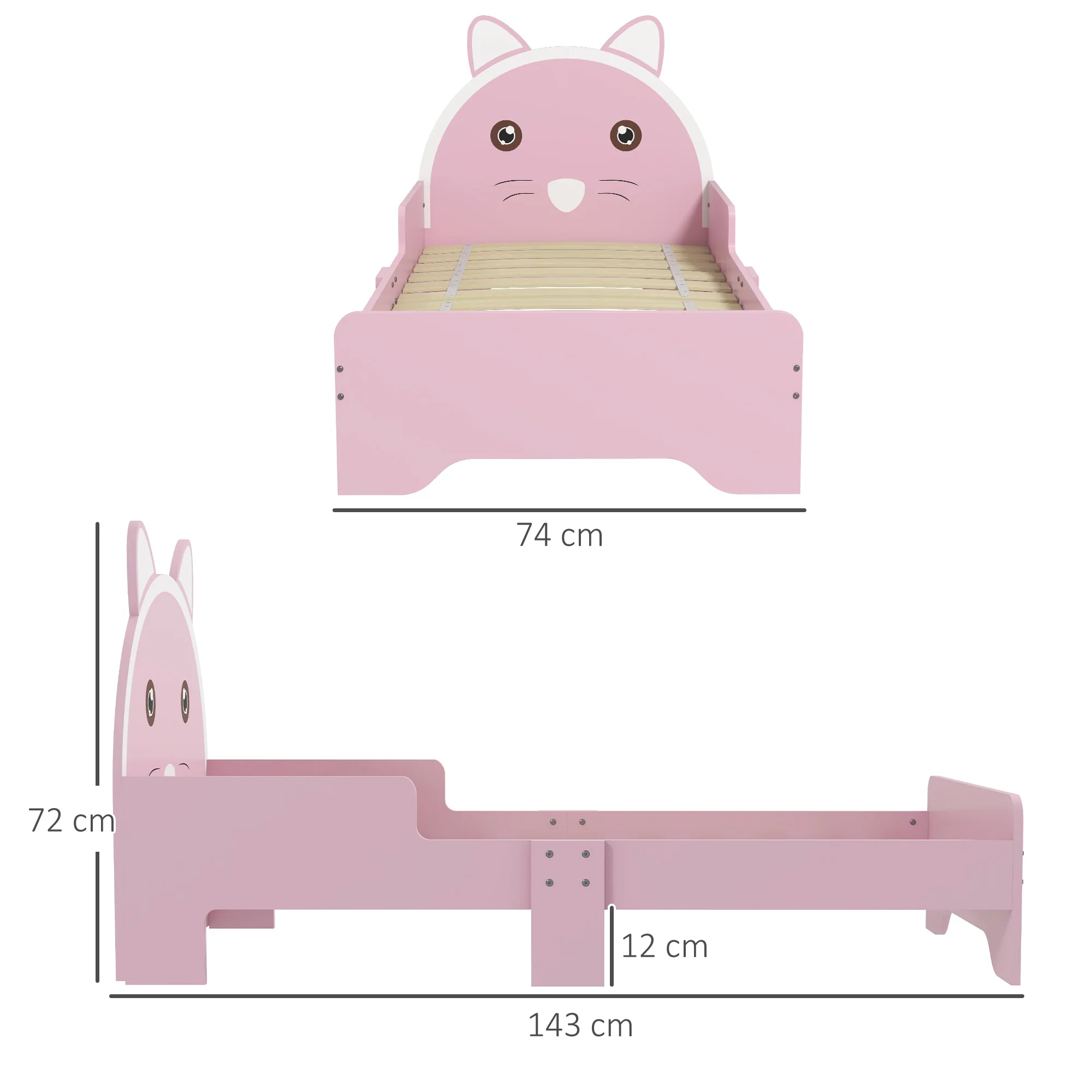 ZONEKIZ Toddler Bed Frame Cat Design Kids Bed With Guardrails - Pink - Image 5