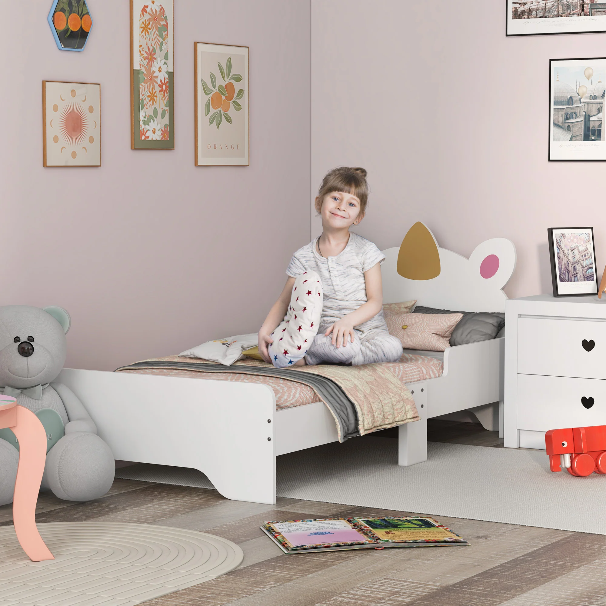 ZONEKIZ Unicorn-Designed Toddler Bed, Kids Bedroom Furniture - White - Image 2