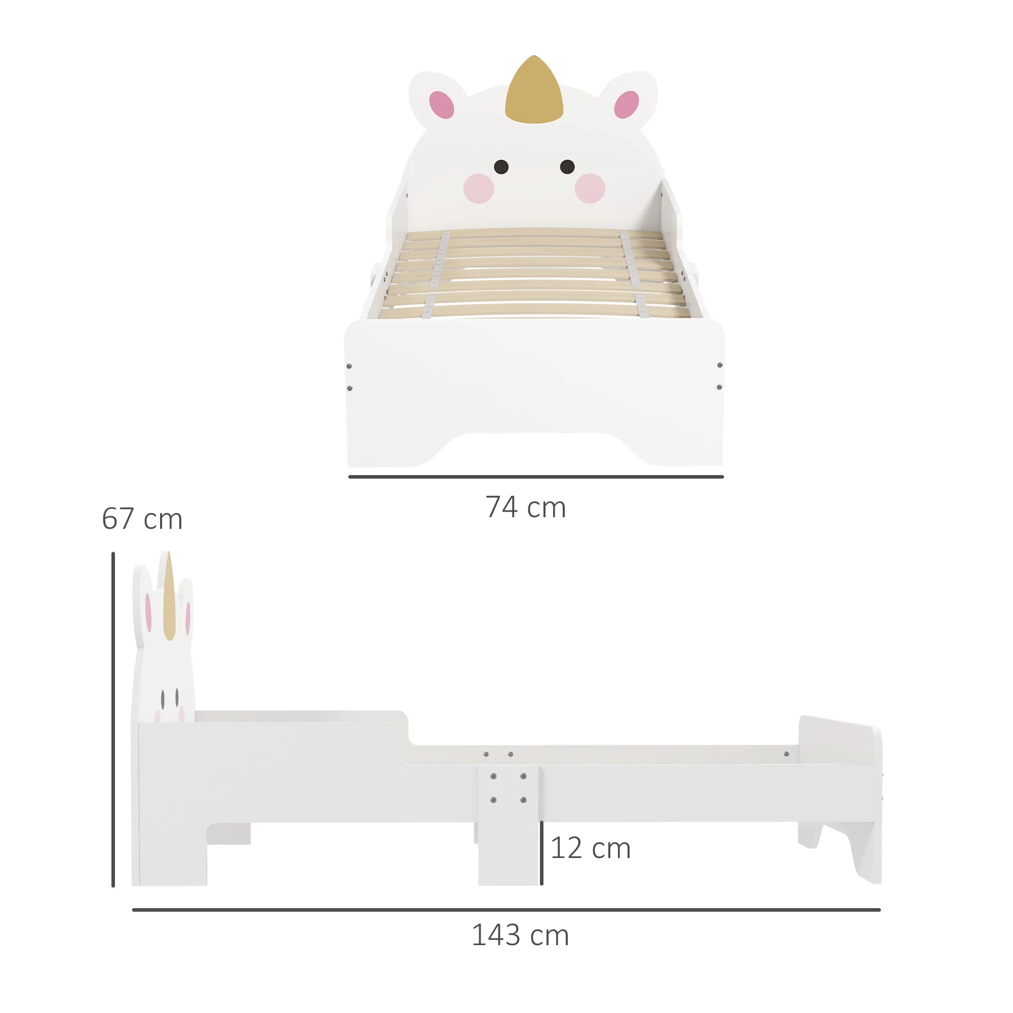 ZONEKIZ Unicorn-Designed Toddler Bed, Kids Bedroom Furniture - White - Image 5