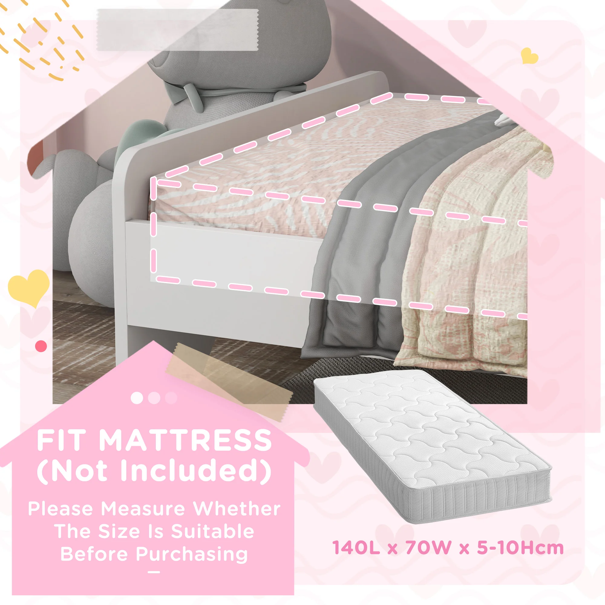 ZONEKIZ Unicorn-Designed Toddler Bed, Kids Bedroom Furniture - White - Image 7
