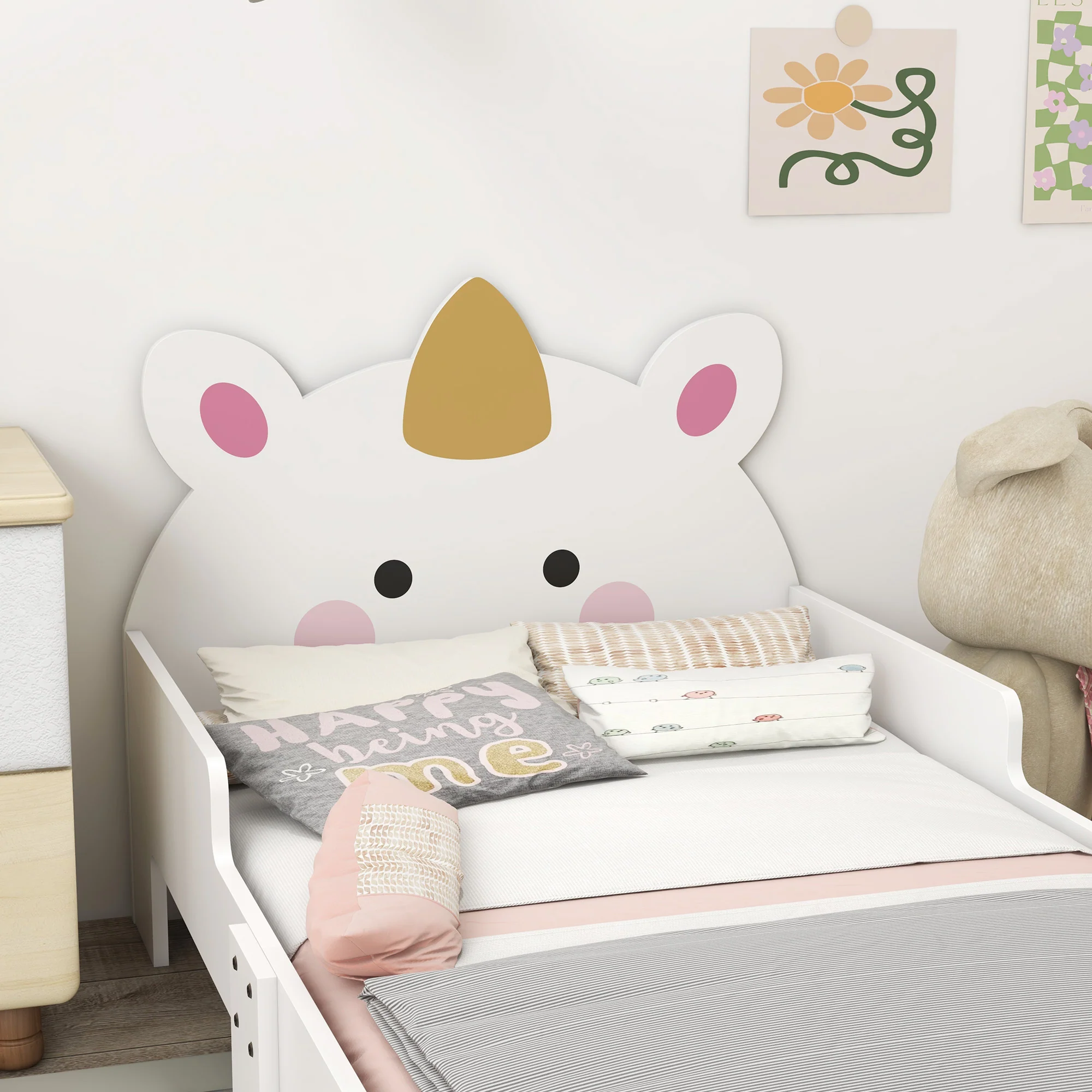 ZONEKIZ Unicorn-Designed Toddler Bed, Kids Bedroom Furniture - White - Image 8